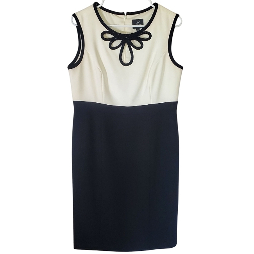 7355 * Adrianna Papell Beaded Sleveless Mini Dress Black Off White Size 14P